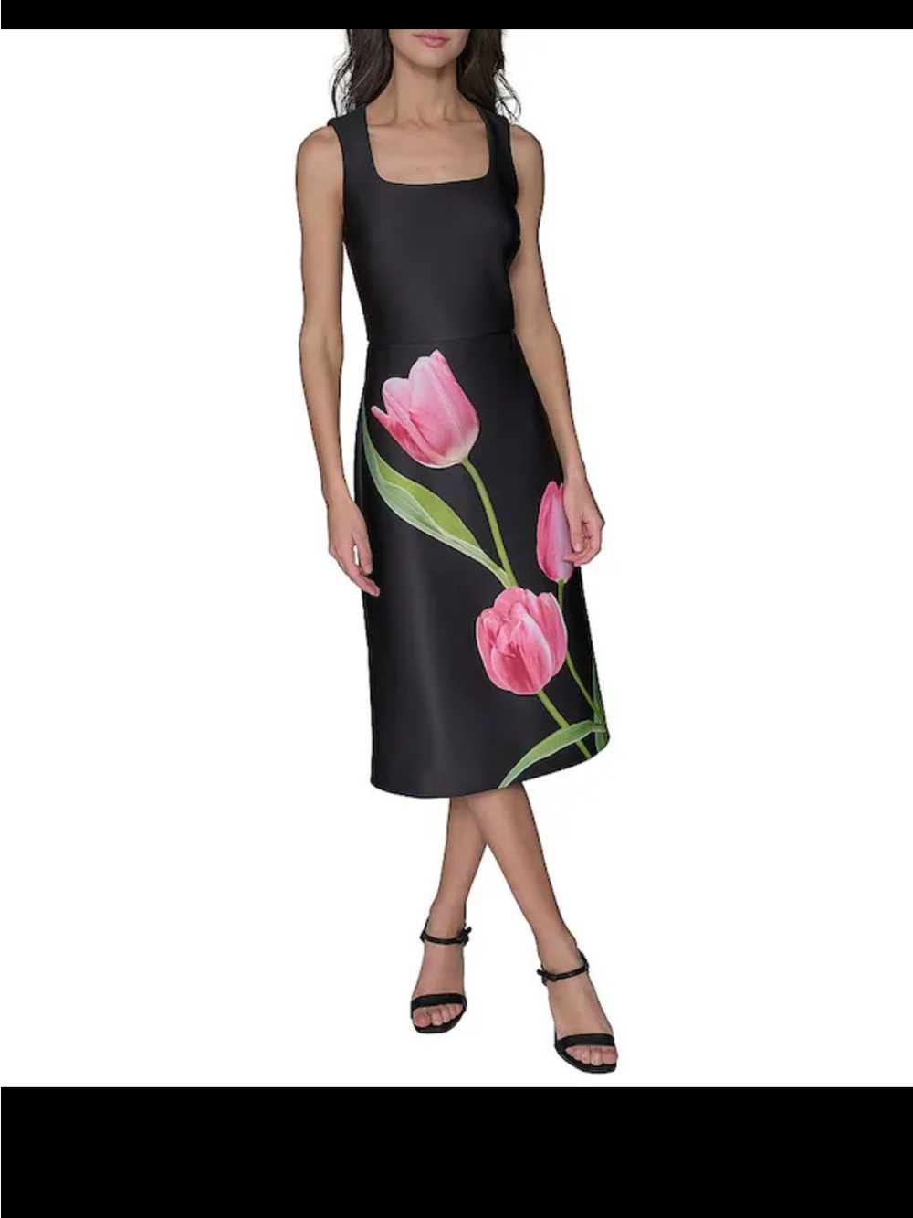 Karl Lagerfeld Black Midi Dress with Pink Tulip Print